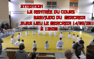 Attention la rentrée cours babyjudo du mercredi